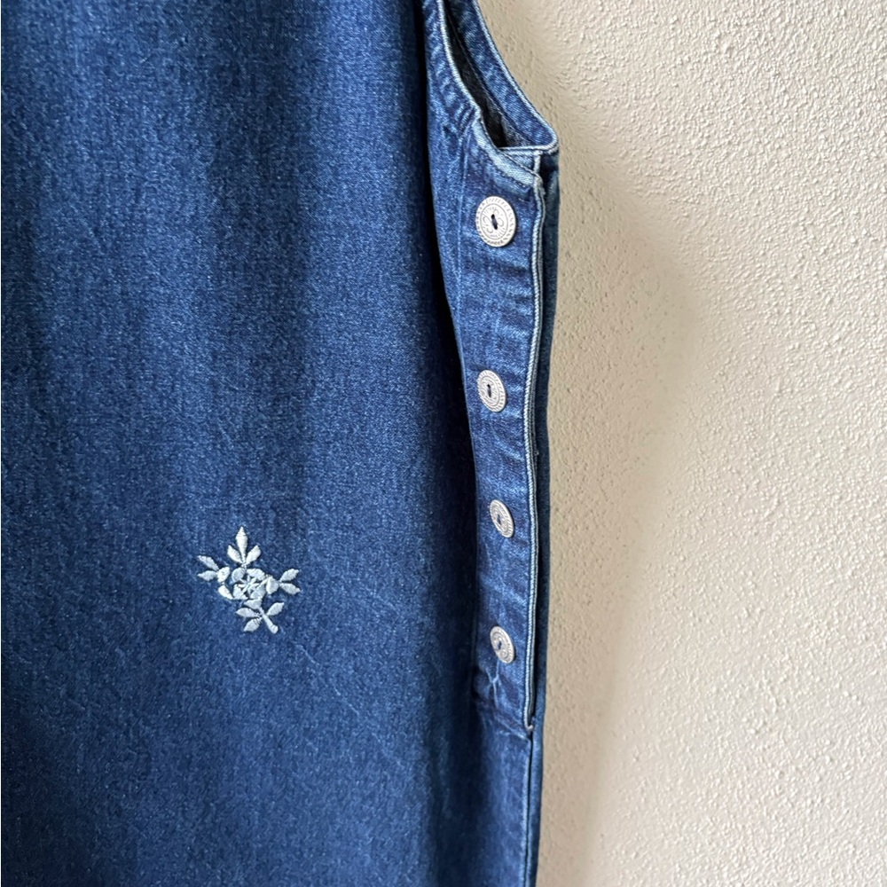 Denim Embroidered Floral Dress Size XL Cotton Sleeveless Western Cowgirl Crochet - Picture 7 of 12